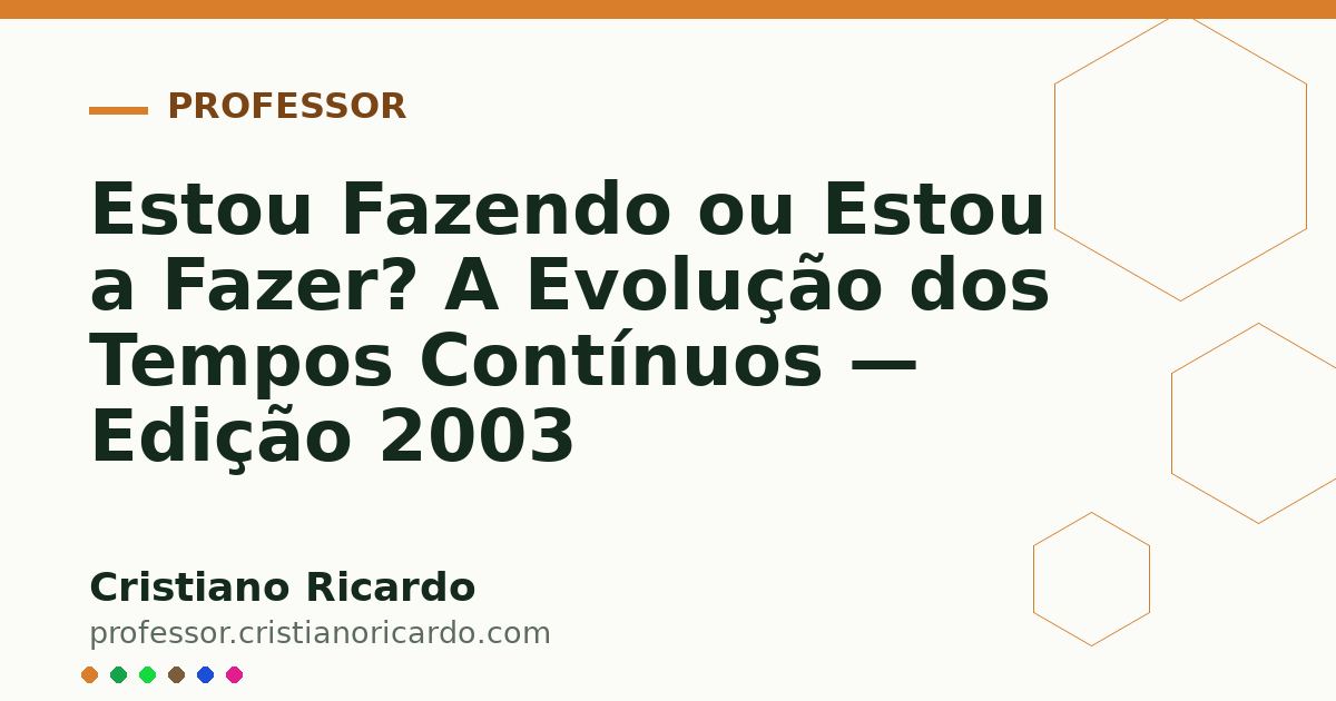Card OG automático: Estou Fazendo ou Estou a Fazer? A Evolução dos Tempos Contínuos — Edição 2003