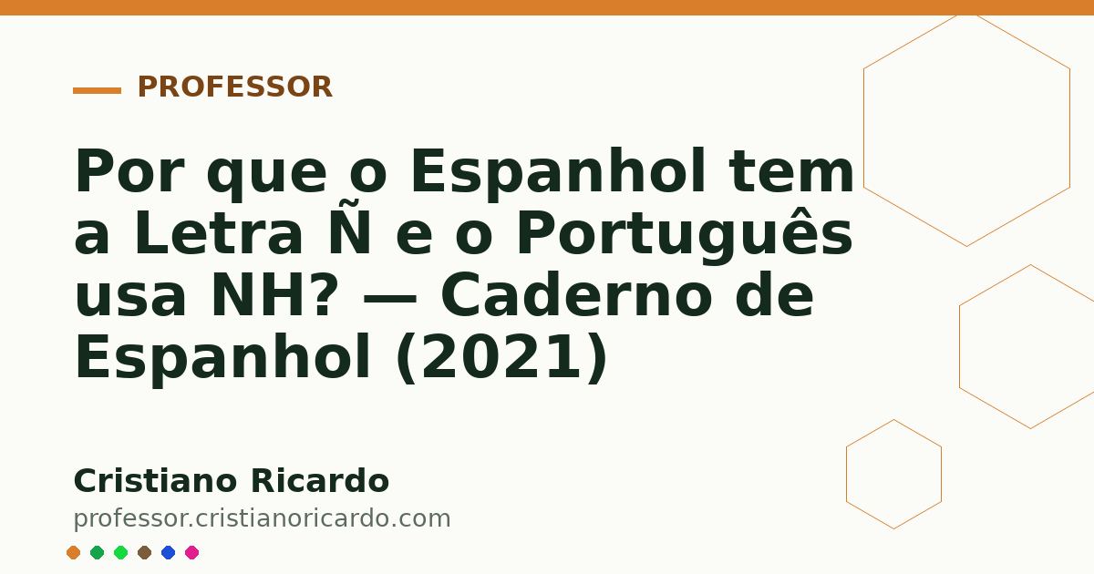 Card OG automático: Por que o Espanhol tem a Letra Ñ e o Português usa NH? — Caderno de Espanhol (2021)
